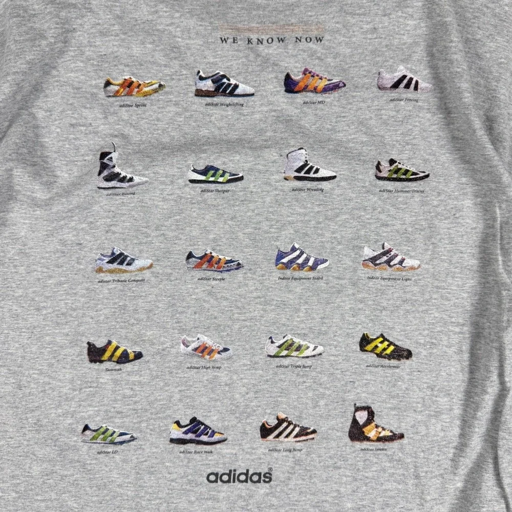 Vtg Adidas We Knew Then We Know Now Sneaker History T-Shirt Men's XL‎ Gray